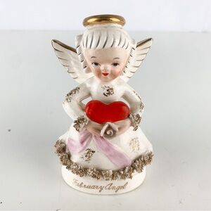 Vintage Napco Ceramic February Valentine Birthday Angel Spaghetti Trim Heart